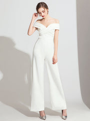 The Terri Off White/Black Off Shoulder Jumpsuit