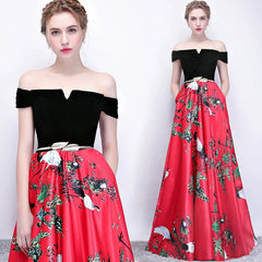 The Reianie Black & Yellow / Red Off Shoulder Gown