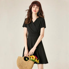 The Vanesse Black Short Sleeves Dress