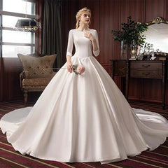 The Pristine Wedding Bridal Satin Long Sleeves Gown
