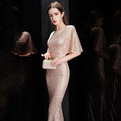 The Rayna Gold Sequined Draped Sleeves Gown (Available in 2 colours)