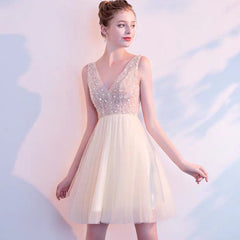 The Sophiare Champagne Glittery Sleeveless Cocktail Dress (Available in 2 Lengths)