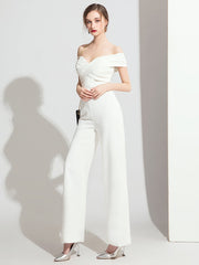 The Terri Off White/Black Off Shoulder Jumpsuit
