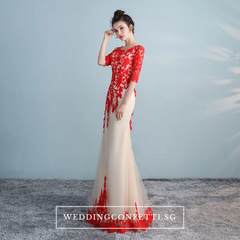 The Lerainne Champagne Red Long Sleeves Dress