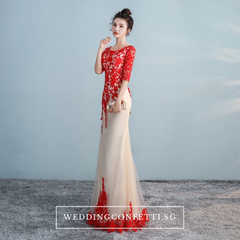 The Lerainne Champagne Red Long Sleeves Dress