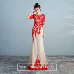 The Lerainne Champagne Red Long Sleeves Dress