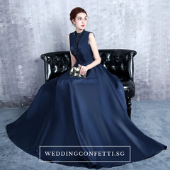The Erinza Navy Blue Sleeveless Satin Dress (Available in 3 colours)
