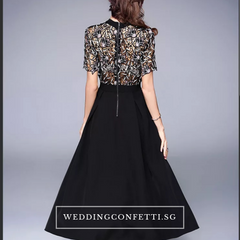 The Kazlin Short Sleeve Black Lace Gown