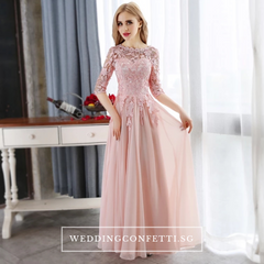 The Sophiella Long Illusion Sleeves Pink / Red Gown