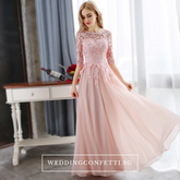 The Sophiella Long Illusion Sleeves Pink / Red Gown