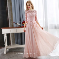 The Sophiella Long Illusion Sleeves Pink / Red Gown