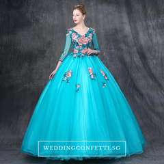 The Johanni Long Sleeves Turquoise Gown (Customisable)