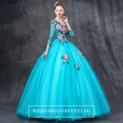 The Johanni Long Sleeves Turquoise Gown (Customisable)