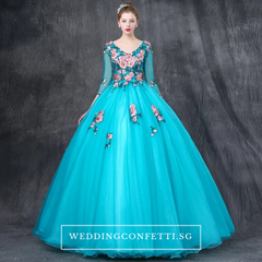 The Johanni Long Sleeves Turquoise Gown (Customisable)