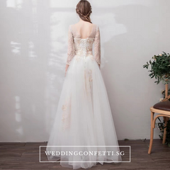 The Marlowe Wedding Bridal White Long Illusion Sleeves Dress