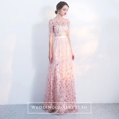 The Vachel Pink / Champagne / Navy Blue Sequined Lace Gown