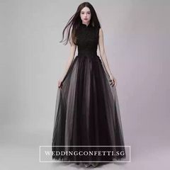 The Rosemary Mandarin Collar Cheongsam Ombre Black Lace Gown