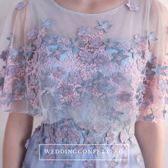 The Pauletta Blue Floral Flare Sleeves Dress