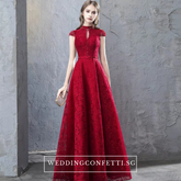 The Taylor Red High Collar Short Sleeve Gown