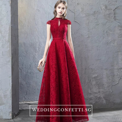 The Taylor Red High Collar Short Sleeve Gown