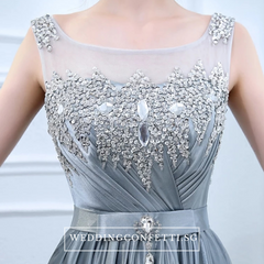 The Roxanna Grey Crystals Sleeveless Gown