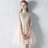 The Penelope Mandarin Collar Cheongsam Champagne Short Dress