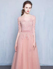The Rosaelyn Pink lace Sleeves Long Evening Gown