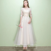 The Leanne Champagne Long Sleeves Lace Tulle Dress