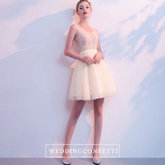The Sophiare Champagne Glittery Sleeveless Cocktail Dress (Available in 2 Lengths)