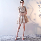 The Tisha Gold Lace Tulle Long Sleeves Dress