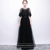 The Cecily Lace Black Illusion Sleeves Gown