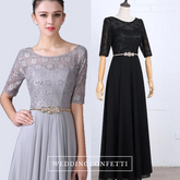 The Rosetta Black / Grey / Red / Coral / Green Lace Sleeves Evening Gown