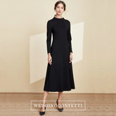 The Linda Black Short/Long Sleeves Dress