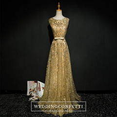 The Riselle Gold/Blue/Red Sleeveless A Line Gown