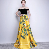 The Reianie Black & Yellow / Red Off Shoulder Gown