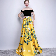 The Reianie Black & Yellow / Red Off Shoulder Gown