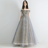 The Ursula Off Shoulder Grey / Red Gown