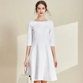 The Lisa Off White Short/Long Sleeves Round Neck Dress
