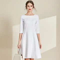 The Lisa Off White Short/Long Sleeves Round Neck Dress