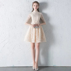 The Penelope Mandarin Collar Cheongsam Champagne Short Dress