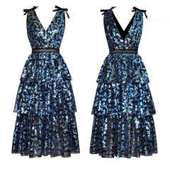 The Makayla Sequined Blue Sleeveless Gown