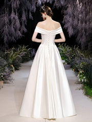 The Orlean Wedding Bridal Off Shoulder Satin Gown