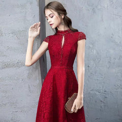 The Taylor Red High Collar Short Sleeve Gown