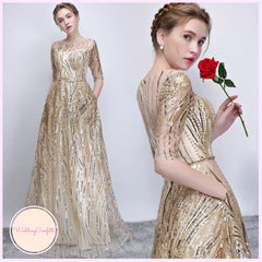 The Janicia Gold Long Sleeves Gown