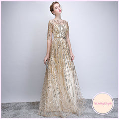 The Janicia Gold Long Sleeves Gown