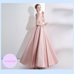 The Kadienne Pink Long Sleeves Satin Gown