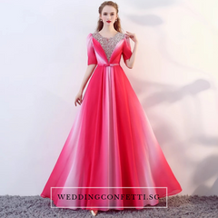 The Octavia Fuschia / Red / Green / Blue Long Sleeves Ombre Dress