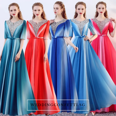 The Octavia Fuschia / Red / Green / Blue Long Sleeves Ombre Dress