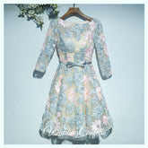 The Ophena Grey and Pink Long Sleeve Lace Dress