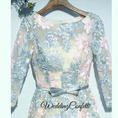 The Ophena Grey and Pink Long Sleeve Lace Dress